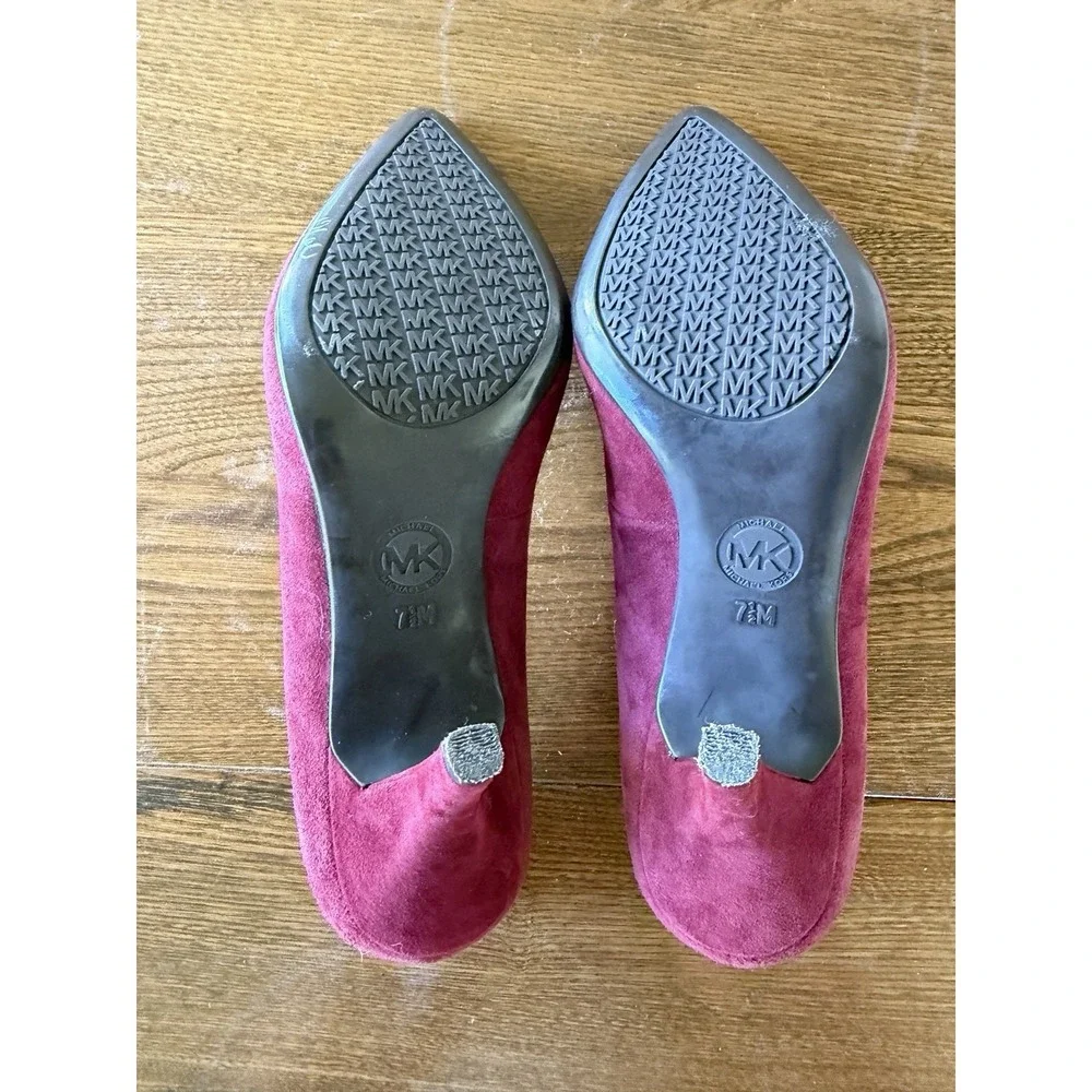 Michael Kors Burgundy Suede Pointed Toe Mid Heel Pumps Size 7.5M 2.5 Inch Heel